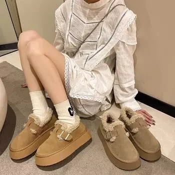 Flat Heeled Round Toe Women Bean Shoes with Plush Insulation and Low Top Snow Boots for Comfort Softness and Versatility 35