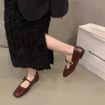 Flat Mary Jane black single shoes women s shoes 2025 new French red evening breeze gentle Mary Jane shoes 35 чёрный