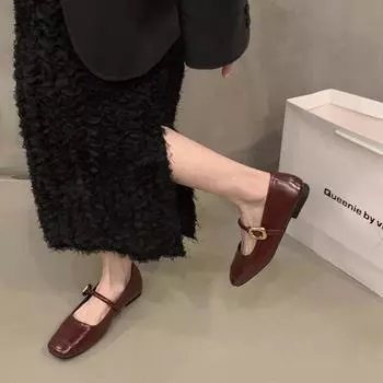 Flat Mary Jane black single shoes women s shoes 2025 new French red evening breeze gentle Mary Jane shoes 35 чёрный