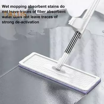 Плоская швабра с просторным покрытием, бесплатная мойка, вращение на 360 градусов, большая плоская швабра, влажное или сухое использование, инструмент для уборки дома белый