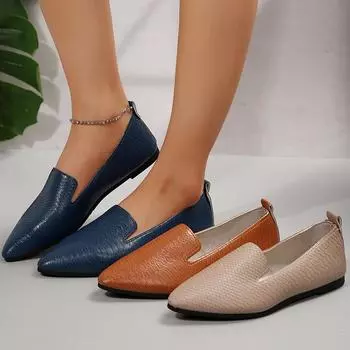 Flat Pointed Single Shoes Women 2024 New Lazy Foot Set Large Size Women Comfortable Shallow Mouth Shoes 36 светло-коричневого