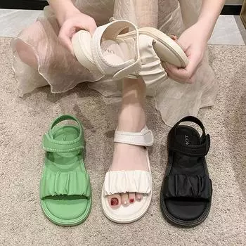 Flat sandals fairy style new versatile outer wear flat Roman shoes casual fashion beach shoes 35