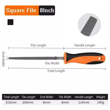 Flat/Semicircle/Circle/Triangle/Square Saw File 6/8 Inch Wood Sharpener Durable Hand File Square-8Inch
