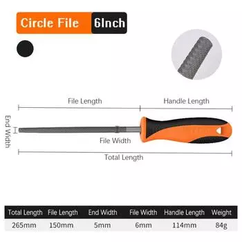 Flat/Semicircle/Circle/Triangle/Square Saw File 6/8 Inch Wood Sharpener Durable Hand File Circle-6Inch