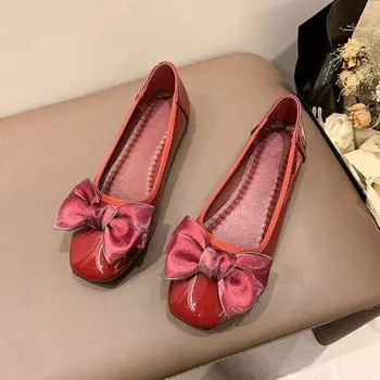 Flat shoes autumn new fashion shallow mouth single shoes versatile round head bow commuting one pedal Doudou shoes 35