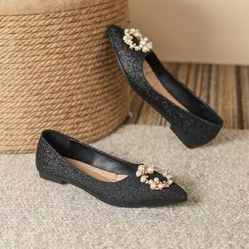 Flat Shoes for Women s Spring and Autumn Shallow Mouthed Pointed Single Shoes New Crystal Red Xiuhe Clothing Shoes Flats Women 35 чёрный