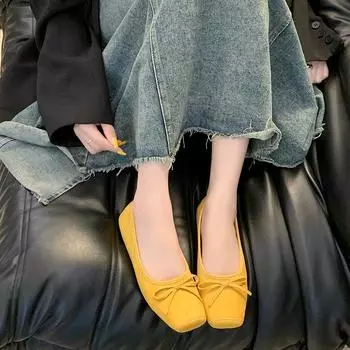 Flat shoes French bow women s shoes red small single shoes ballet shoes spring and summer new ladyshoes soft-soled shoes women 35 жёлтый