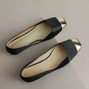 Flat Shoes Women 2024 Spring Autumn New Metal Head Square Head Shallow Mouth Single Shoes Women s Wedding Flats Slip-On 35 абрикосовый