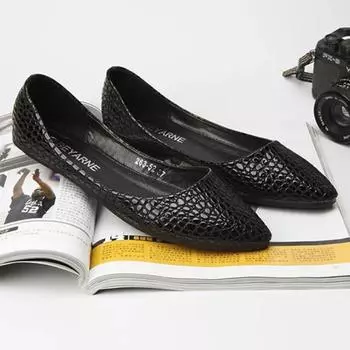 Туфли на плоской подошве женские классические туфли-лодочки со змеиным узором женская обувь весна/осень женская рабочая обувь удобная для работы 33 чёрный