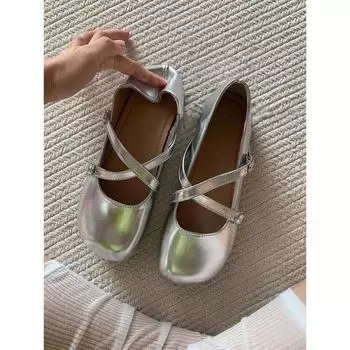 Flat silver small leather shoes women s 2025 new summer season Japanese round head versatile Lolita Mary Jane single shoes 35