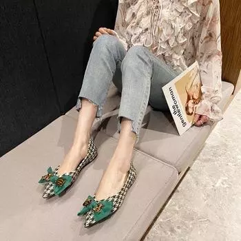 Flat single shoes female pointed head spring 2025 new flat heel fashion bow casual versatile 8813-1 35 зелёный