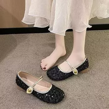 Flat single shoes spring new sequined temperament Mary Jane women s shoes with skirts evening shoes 35