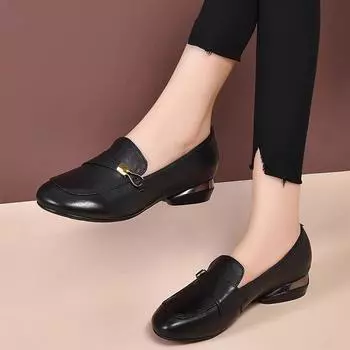 Flat single shoes women s 2025 new spring soft leather loafers British style small leather shoes spring and autumn soft leather deep mouth women s sho 34 хаки