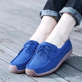 Flat single shoes women s fringed hollow shoes casual matte leather shoes large size one pedal hole Doudou mother shoes 35