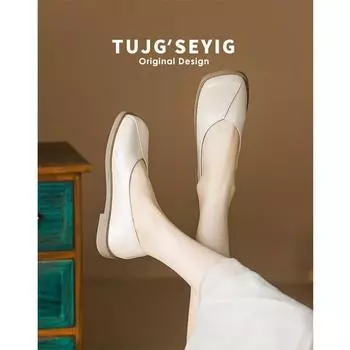 Flat Single Shoes Women S Mary Jane Soft Sole Shallow Mouth Square Head Small Leather Shoes Large Size Women S Shoes 41-43 38 коричневый