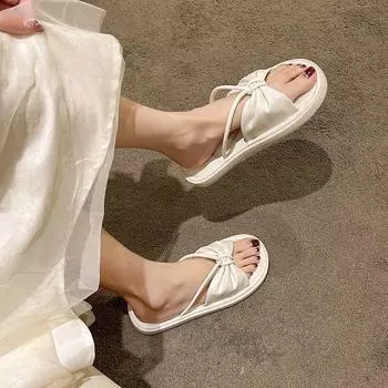 Flat Slides Shoes Summer 2024 Rubber Open Toe Home House Green Women s Slippers and Ladies Sandals White I Comfortable Elegan 39 35