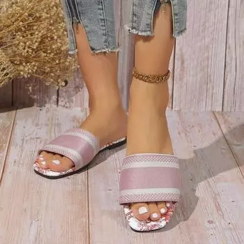 Flat slippers women 2024 summer popular new fashion wear Internet celebrity beach shoes cool slippers women 36 чёрный
