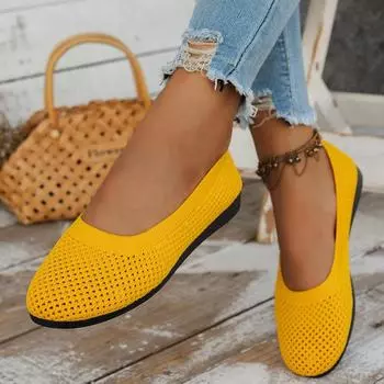 Flat Sole Single Shoe Women s 2024 Spring/summer/autumn New Mesh Fabric Shallow Mouth Soft Sole Breathable Women s Shoes 36 бежевый
