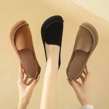 Flat-soled Doudou shoes 2024 new matte non-slip casual non-slip soft-soled single shoes women s one-pedal mother work shoes 35 чёрный