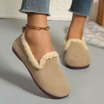 Flat-soled Doudou shoes, soft-soled fluffy shoes, women s shoes, velvet cotton shoes, new retro lazy single shoes in autumn and winter 36 хаки