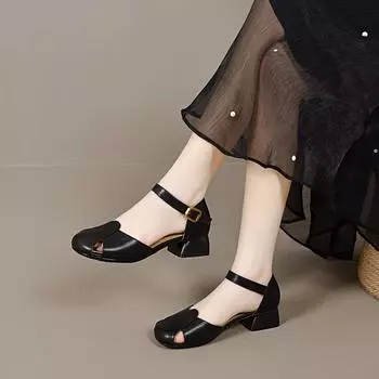 Flat-soled sandals women s summer new round head hollow sandals comfortable low heel word with casual women s shoes 34