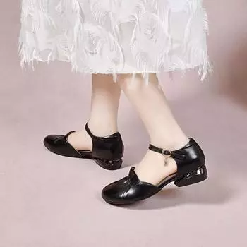 Flat-soled sandals women s summer new mango head lotus leaf edge hollow sandals one-word belt low-heeled women s shoes 34