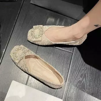 Flat-soled single shoes women 2024 new autumn soft-soled non-slip versatile work shoes with skirts gentle wind Doudou shoes women 35 чёрный