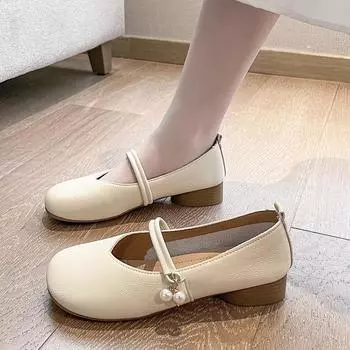 Flat-soled single shoes women s 2024 new summer shoes grandma shoes with skirt soft-soled pearl pregnant women Mary Jane shoes 35