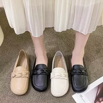 Flat-soled small leather shoes 2024 autumn and winter new soft-soled soft-faced fashionable casual breathable Doudou shoes one pedal mother shoes 35 чёрный