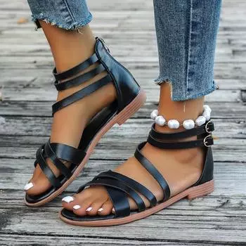 Flat-soled thin and thick cross-strapped sandals women s 2025 new large-size beach Roman sandals 35 белый