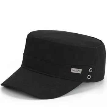 Flat-Top Cap Men s Back Seal Spring and Autumn New Fashion All-Match Casual Short Brim Middle-Aged and Elderly Double-Layer Cotton Brim Hat Black Default Size
