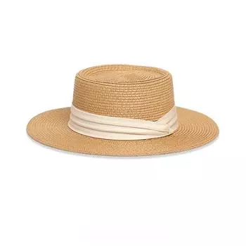 Flat Trendy Top Woven Wide Brim Straw Hat For Sun Shield And Activities Outdoor Khaki Beaded