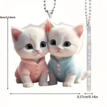 Flat Whimsical Acrylic Cat Pendant For Car Accessories With Playful Cartoon Theme