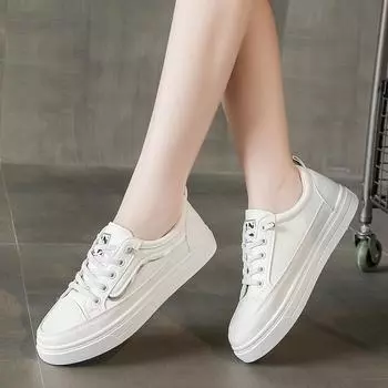 Flat white shoes women s 2025 spring and summer new large size student single shoes niche light sports and leisure board shoes 36 чёрный