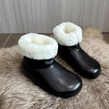 Flats Ankle Boots Trend Leather Women Shoes Winter 2025 Brand New Hot Sale Short Plush Warm Casual Shoes Cozy Snow Botas Mujer 35 чёрный