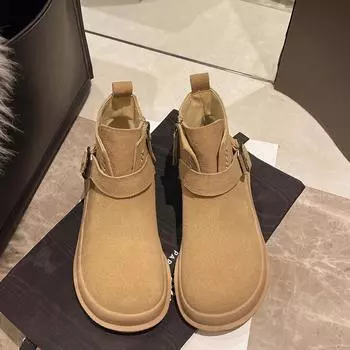 Flats Ankle Women Snow Sneakers Boots Belt Buckle Suede Winter Fashion Women Shoes New 2025 Trend Casual Walking Non Slip Boots 35 хаки
