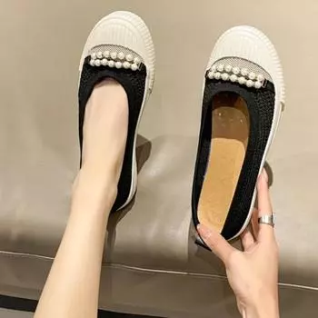 Flats Beaded Shallow Women Sandals Shoes 2024 Summer Casual Mesh Breathable Dress Designer Beach Walking Zapatos Mujer Slides 35 чёрный