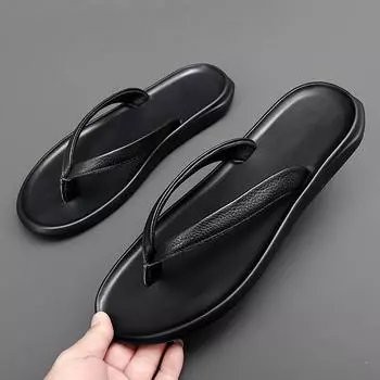 Flats Flip Flop Genuine Leather Men Slippers Summer Top Brand 2024 New Fashion Man Designer Beach Flip-flops Light Comfortable 38 синий