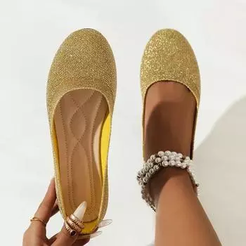 Flats Knitting Women Shoes Shallow Sadnals 2024 Fashion Walking Autumn Casual Loafers Shoes Classic Cozy Dress Femme Zapatos 36 золотой