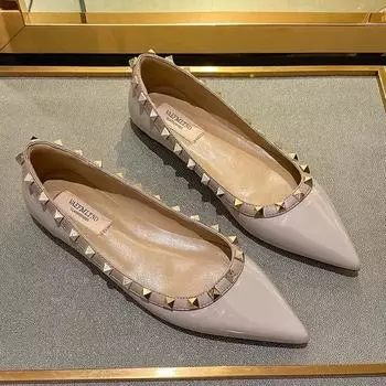 Flats Shallow Mouth Shoes Woman Flats Pointed Toe Modis Soft Rivets Studs Dress Ballerinas Fashion Shallow Mouth Korean Shoes 35