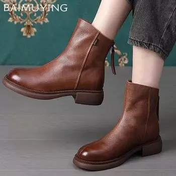 Женские ботильоны на плоской подошве из кожи, дизайнерская обувь в стиле ретро, тренд 2025 года, зимняя новая брендовая классика, готические гладиаторы, мотоциклетные ботинки Mujer 35 чёрный