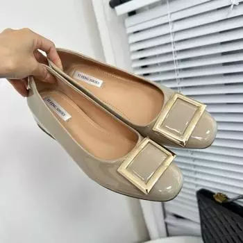 Flats Women s Shoes Patent Leather Square Buckle Shoes Autumn New Ladies Shallow Mouth Square Toe Flat Shoes Office Plus size 42 35 абрикосовый
