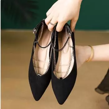 Туфли на плоской подошве женские туфли красные цепочка пряжка ремень туфли на плоской подошве остроносые неглубокие одинарные туфли женские рабочие туфли удобные для работы 35 чёрный