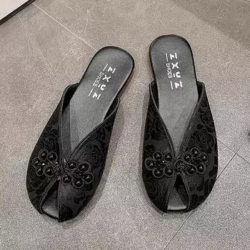 Flats Women Slippers Fashion Slingback Shoes Spring Dress Casual Women s Sandals 2025 New Trend Designer Retro Female Zapatillas 35 чёрный