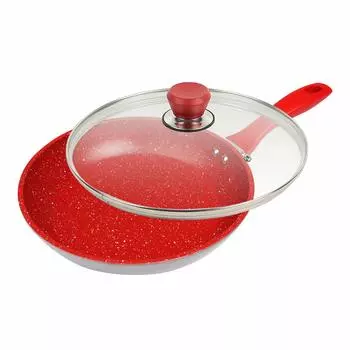 Flavor Stone Frying Pan Lid Set Red IH Compatible Diameter 28cm Frying Pan Set []