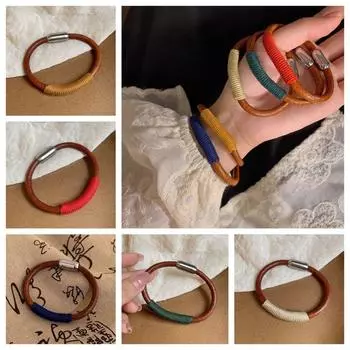 Flax Magnetic Cowhide Rope Bangle Hand Chain Handwoven Linen Bracelet Men бежевый