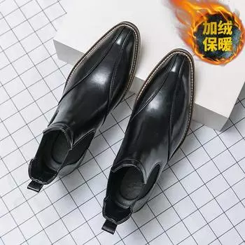 Fleece and cotton Martin boots men s winter high-top leather shoes men s British Chelsea boots short boots medium-top business casual boots 38