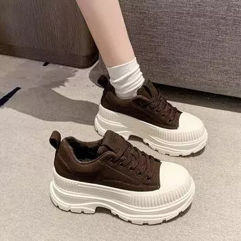 Fleece autumn and winter versatile muffin casual sports shoes heightened platform dad shoes women s small new fashionable and comfortable 35