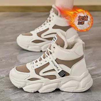 Fleece dad shoes women s 2024 winter new Korean version warm high-top sports shoes student cotton shoes ins trendy shoes A09 35