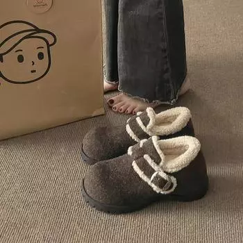 Флисовая внутренняя высота увеличивается на 4 см. Обувь Doudou, женская зимняя новая модная и удобная повседневная обувь с пряжкой, теплая хлопковая обувь INS 35 темно-серого